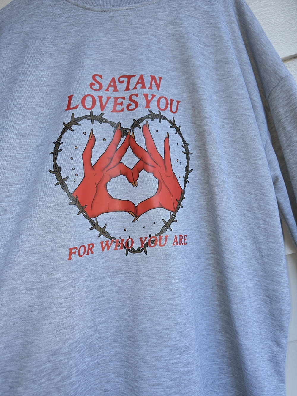 Shein Satan Loves You For Who You Are Graphic Sweatshirt Heather Gray Womens 4XL